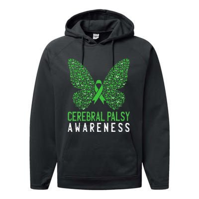 Butterfly Cerebral Palsy Awareness CP Green Ribbon Support Performance Fleece Hoodie