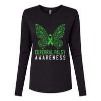 Butterfly Cerebral Palsy Awareness CP Green Ribbon Support Womens Cotton Relaxed Long Sleeve T-Shirt