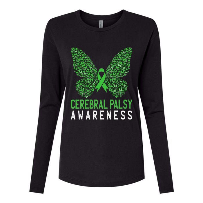 Butterfly Cerebral Palsy Awareness CP Green Ribbon Support Womens Cotton Relaxed Long Sleeve T-Shirt