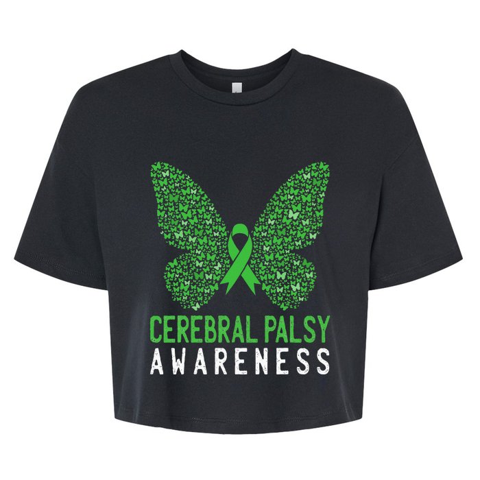 Butterfly Cerebral Palsy Awareness CP Green Ribbon Support Bella+Canvas Jersey Crop Tee