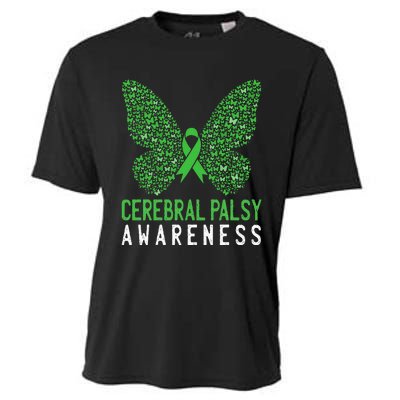 Butterfly Cerebral Palsy Awareness CP Green Ribbon Support Cooling Performance Crew T-Shirt