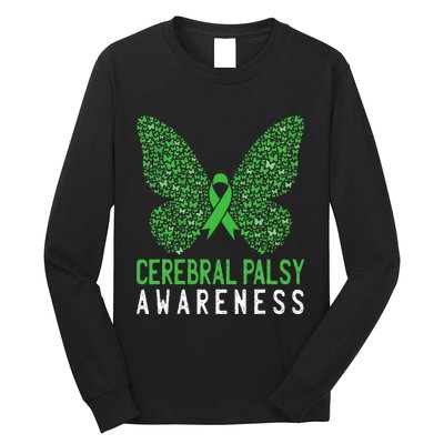 Butterfly Cerebral Palsy Awareness CP Green Ribbon Support Long Sleeve Shirt