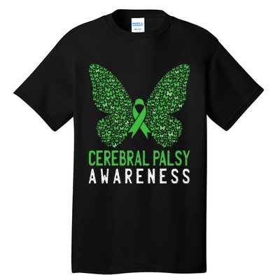 Butterfly Cerebral Palsy Awareness CP Green Ribbon Support Tall T-Shirt