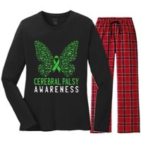 Butterfly Cerebral Palsy Awareness CP Green Ribbon Support Women's Long Sleeve Flannel Pajama Set 