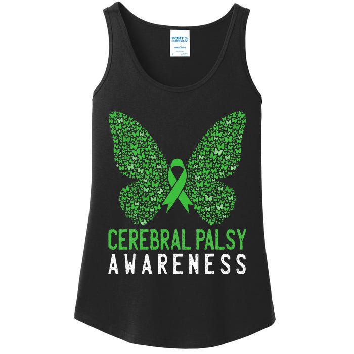 Butterfly Cerebral Palsy Awareness CP Green Ribbon Support Ladies Essential Tank