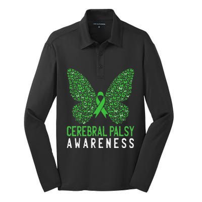 Butterfly Cerebral Palsy Awareness CP Green Ribbon Support Silk Touch Performance Long Sleeve Polo