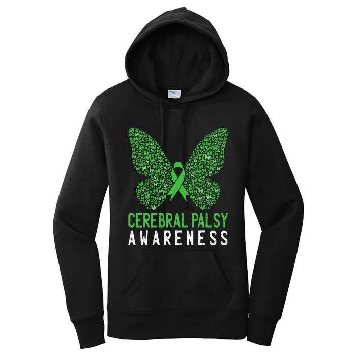 Butterfly Cerebral Palsy Awareness CP Green Ribbon Support Women's Pullover Hoodie