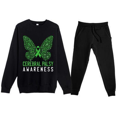 Butterfly Cerebral Palsy Awareness CP Green Ribbon Support Premium Crewneck Sweatsuit Set