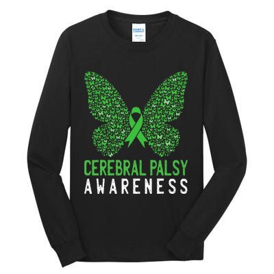 Butterfly Cerebral Palsy Awareness CP Green Ribbon Support Tall Long Sleeve T-Shirt