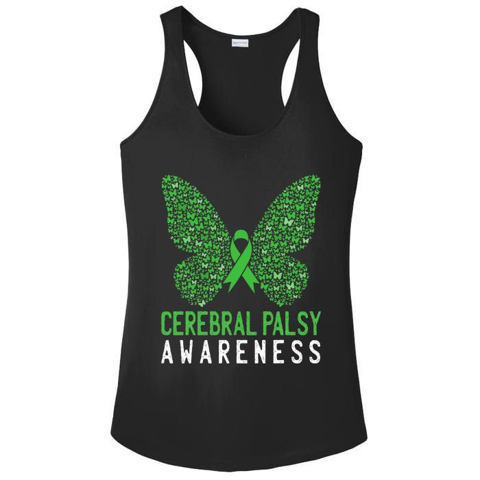 Butterfly Cerebral Palsy Awareness CP Green Ribbon Support Ladies PosiCharge Competitor Racerback Tank