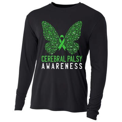 Butterfly Cerebral Palsy Awareness CP Green Ribbon Support Cooling Performance Long Sleeve Crew