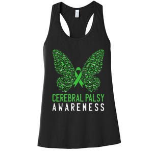 Butterfly Cerebral Palsy Awareness CP Green Ribbon Support Women's Racerback Tank