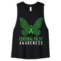 Butterfly Cerebral Palsy Awareness CP Green Ribbon Support Women's Racerback Cropped Tank