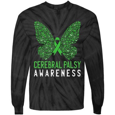 Butterfly Cerebral Palsy Awareness CP Green Ribbon Support Tie-Dye Long Sleeve Shirt