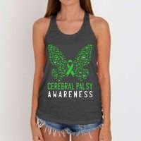 Butterfly Cerebral Palsy Awareness CP Green Ribbon Support Women's Knotted Racerback Tank