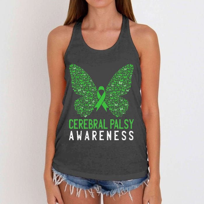 Butterfly Cerebral Palsy Awareness CP Green Ribbon Support Women's Knotted Racerback Tank