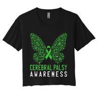 Butterfly Cerebral Palsy Awareness CP Green Ribbon Support Women's Crop Top Tee