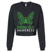 Butterfly Cerebral Palsy Awareness CP Green Ribbon Support Cropped Pullover Crew