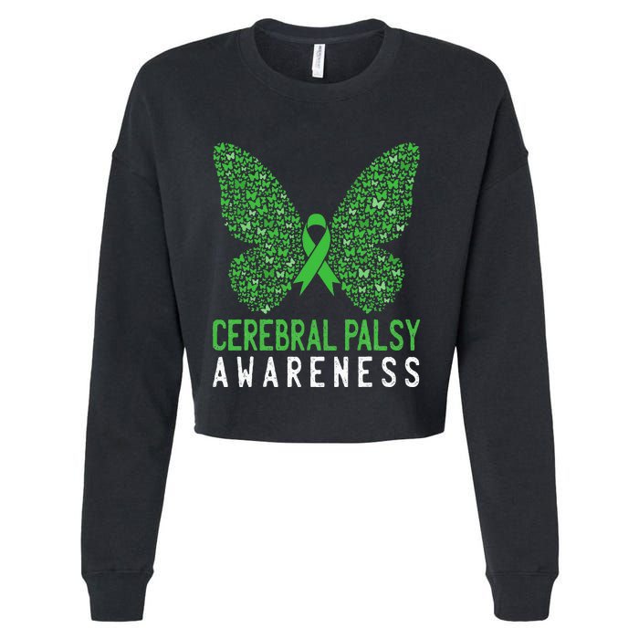 Butterfly Cerebral Palsy Awareness CP Green Ribbon Support Cropped Pullover Crew