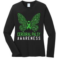 Butterfly Cerebral Palsy Awareness CP Green Ribbon Support Ladies Long Sleeve Shirt