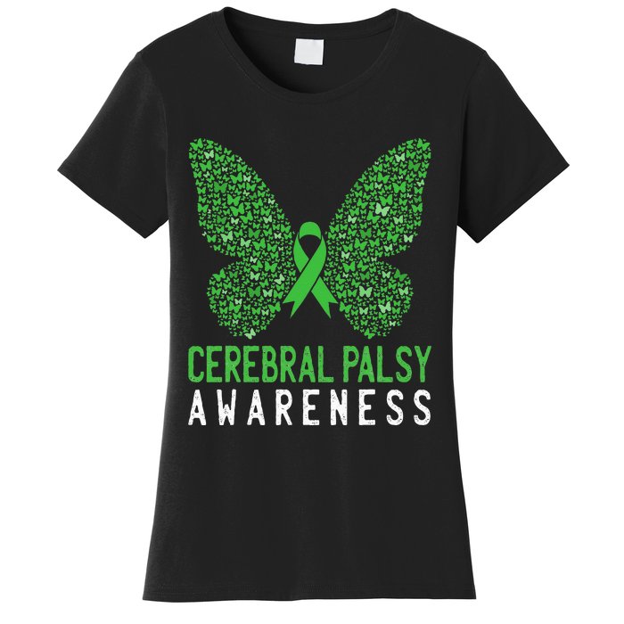 Butterfly Cerebral Palsy Awareness CP Green Ribbon Support Women's T-Shirt