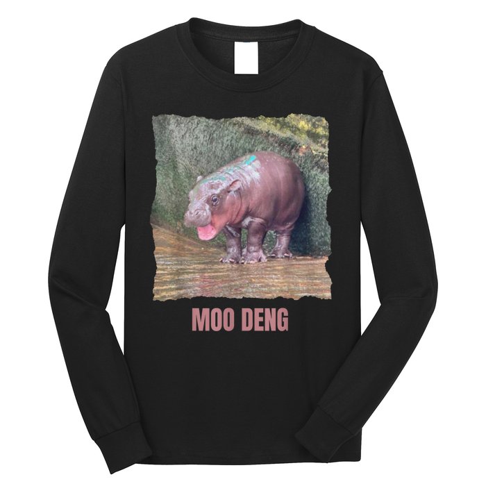 Baby Cute Pygmy Hippo Moo Deng Funny Gift Long Sleeve Shirt