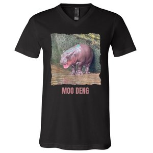 Baby Cute Pygmy Hippo Moo Deng Funny Gift V-Neck T-Shirt