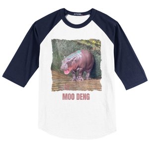 Baby Cute Pygmy Hippo Moo Deng Funny Gift Baseball Sleeve Shirt