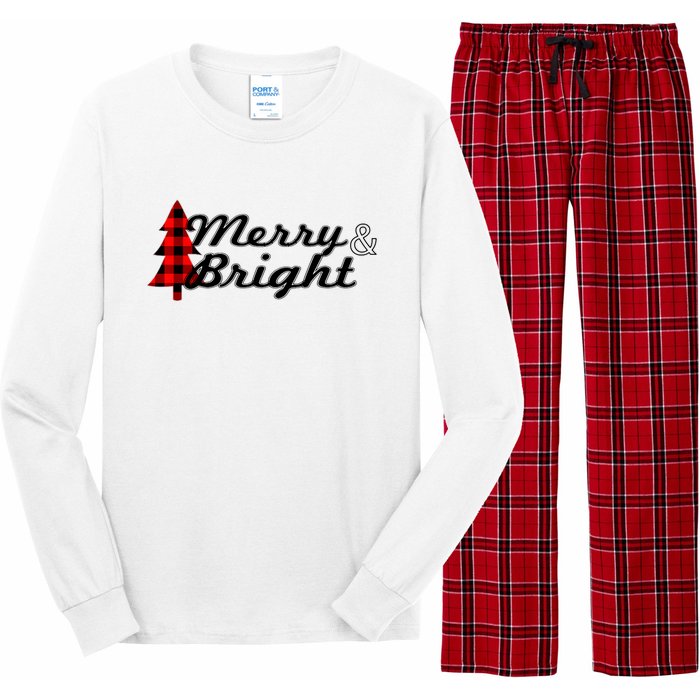 Buffalo Check Plaid Merry And Bright Christmas Holiday Gift Premium Long Sleeve Pajama Set