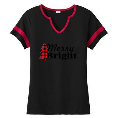 Buffalo Check Plaid Merry And Bright Christmas Holiday Premium Ladies Halftime Notch Neck Tee