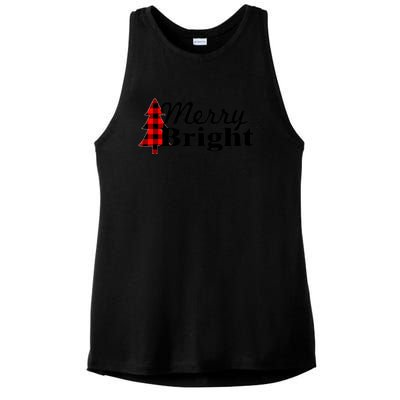 Buffalo Check Plaid Merry And Bright Christmas Holiday Premium Ladies PosiCharge Tri-Blend Wicking Tank