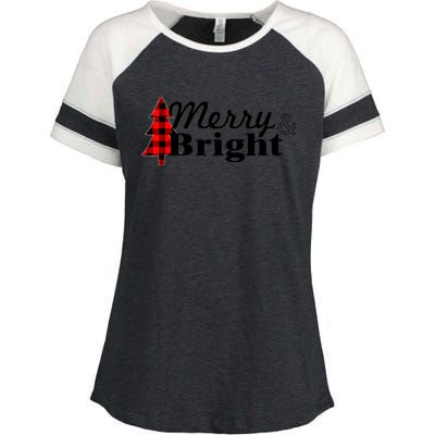 Buffalo Check Plaid Merry And Bright Christmas Holiday Premium Enza Ladies Jersey Colorblock Tee