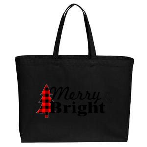 Buffalo Check Plaid Merry And Bright Christmas Holiday Premium Cotton Canvas Jumbo Tote