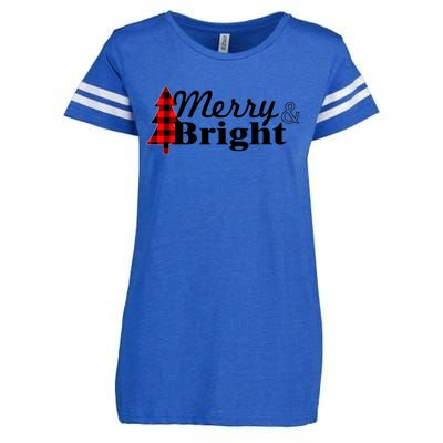 Buffalo Check Plaid Merry And Bright Christmas Holiday Premium Enza Ladies Jersey Football T-Shirt