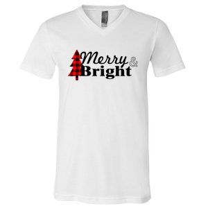 Buffalo Check Plaid Merry And Bright Christmas Holiday Premium V-Neck T-Shirt