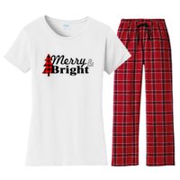 Buffalo Check Plaid Merry And Bright Christmas Holiday Premium Women's Flannel Pajama Set