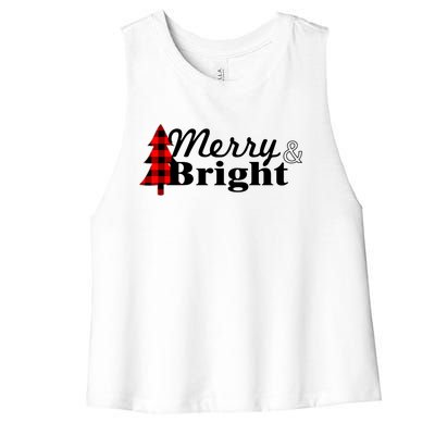 Buffalo Check Plaid Merry And Bright Christmas Holiday Premium Women's Racerback Cropped Tank