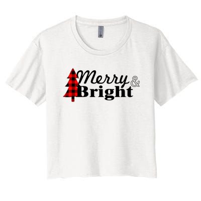 Buffalo Check Plaid Merry And Bright Christmas Holiday Premium Women's Crop Top Tee