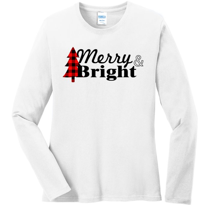 Buffalo Check Plaid Merry And Bright Christmas Holiday Premium Ladies Long Sleeve Shirt