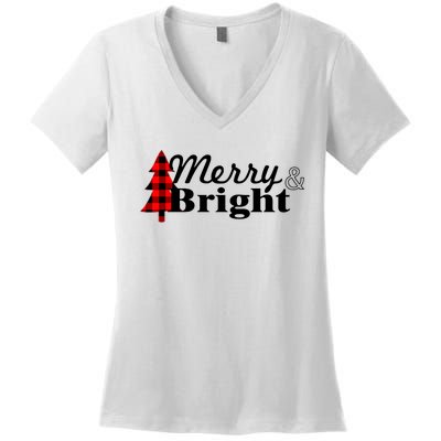 Buffalo Check Plaid Merry And Bright Christmas Holiday Premium Women's V-Neck T-Shirt