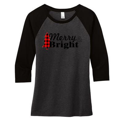 Buffalo Check Plaid Merry And Bright Christmas Holiday Premium Women's Tri-Blend 3/4-Sleeve Raglan Shirt