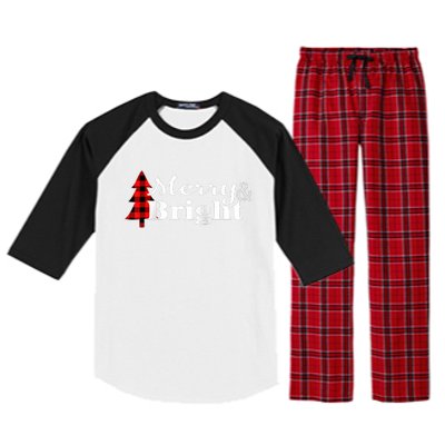 Buffalo Check Plaid Merry And Bright Christmas Holiday Raglan Baseball Raglan Sleeve Pajama Set