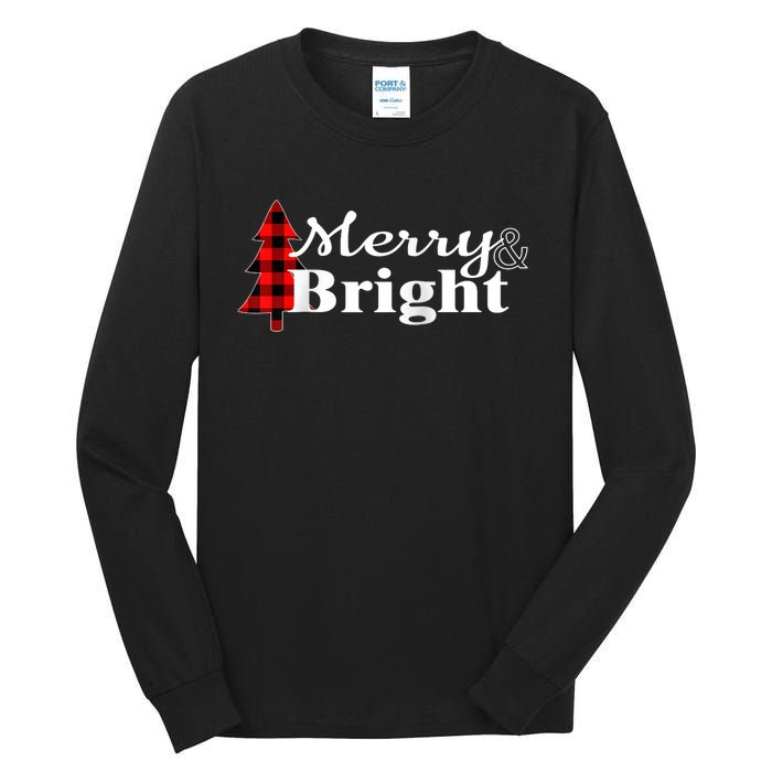 Buffalo Check Plaid Merry And Bright Christmas Holiday Raglan Baseball Tall Long Sleeve T-Shirt