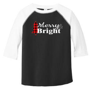 Buffalo Check Plaid Merry And Bright Christmas Holiday Raglan Baseball Toddler Fine Jersey T-Shirt