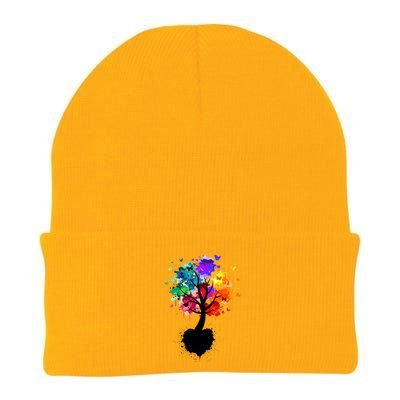 Bright Colorful Painted Butterfly Tree Knit Cap Winter Beanie