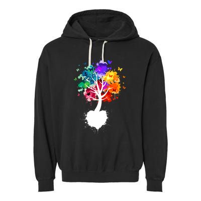 Bright Colorful Painted Butterfly Tree Garment-Dyed Fleece Hoodie