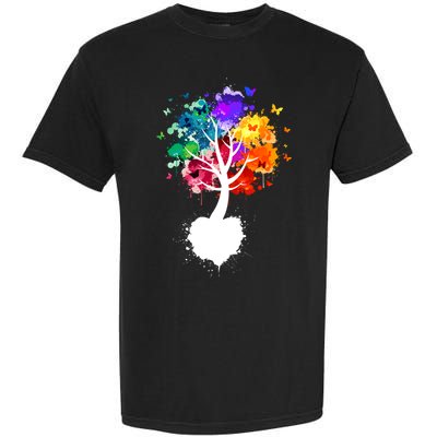 Bright Colorful Painted Butterfly Tree Garment-Dyed Heavyweight T-Shirt