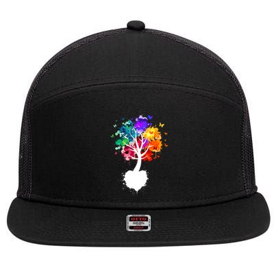 Bright Colorful Painted Butterfly Tree 7 Panel Mesh Trucker Snapback Hat