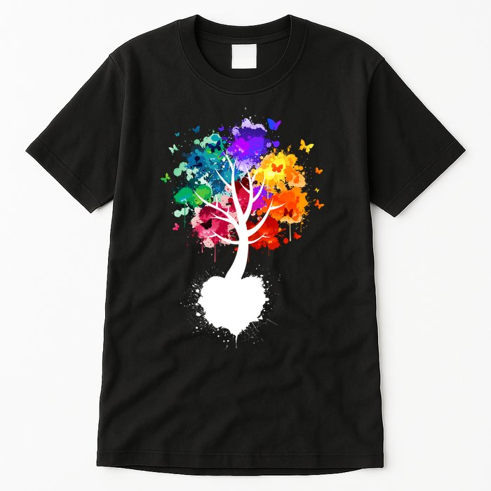 Bright Colorful Painted Butterfly Tree Tall T-Shirt