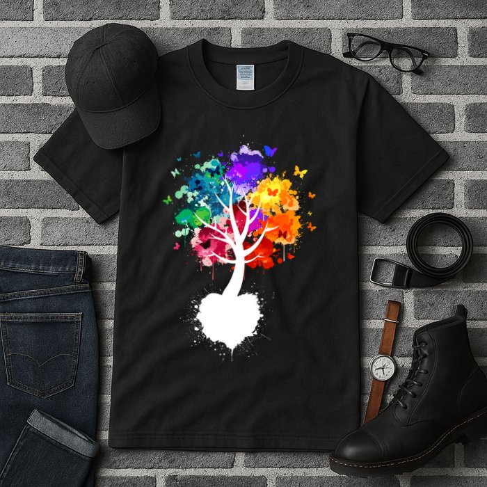 Bright Colorful Painted Butterfly Tree Tall T-Shirt